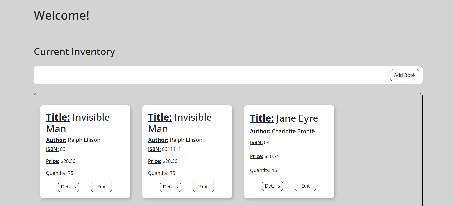 Bookstore Inventory Screenshot