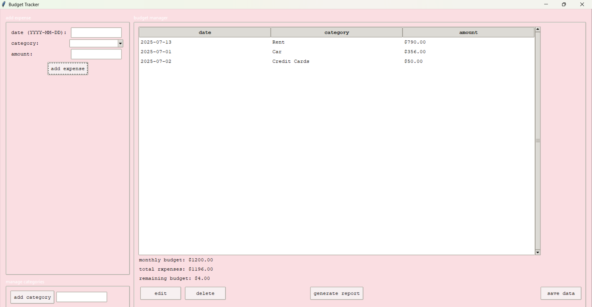 Expense Tracker Screenshot